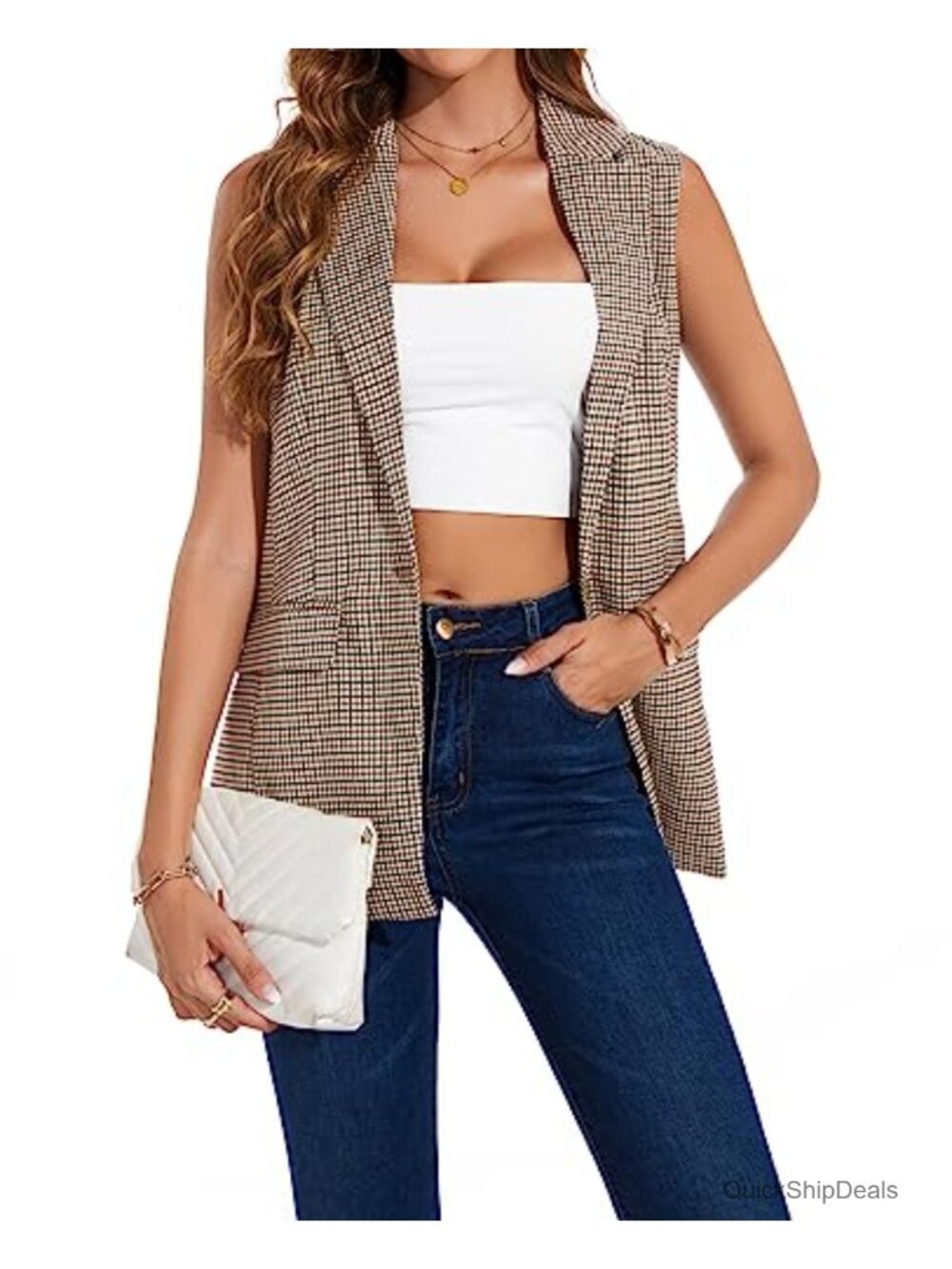 Sleeveless Vest Blazer Button Front Notch Collar Business Casual